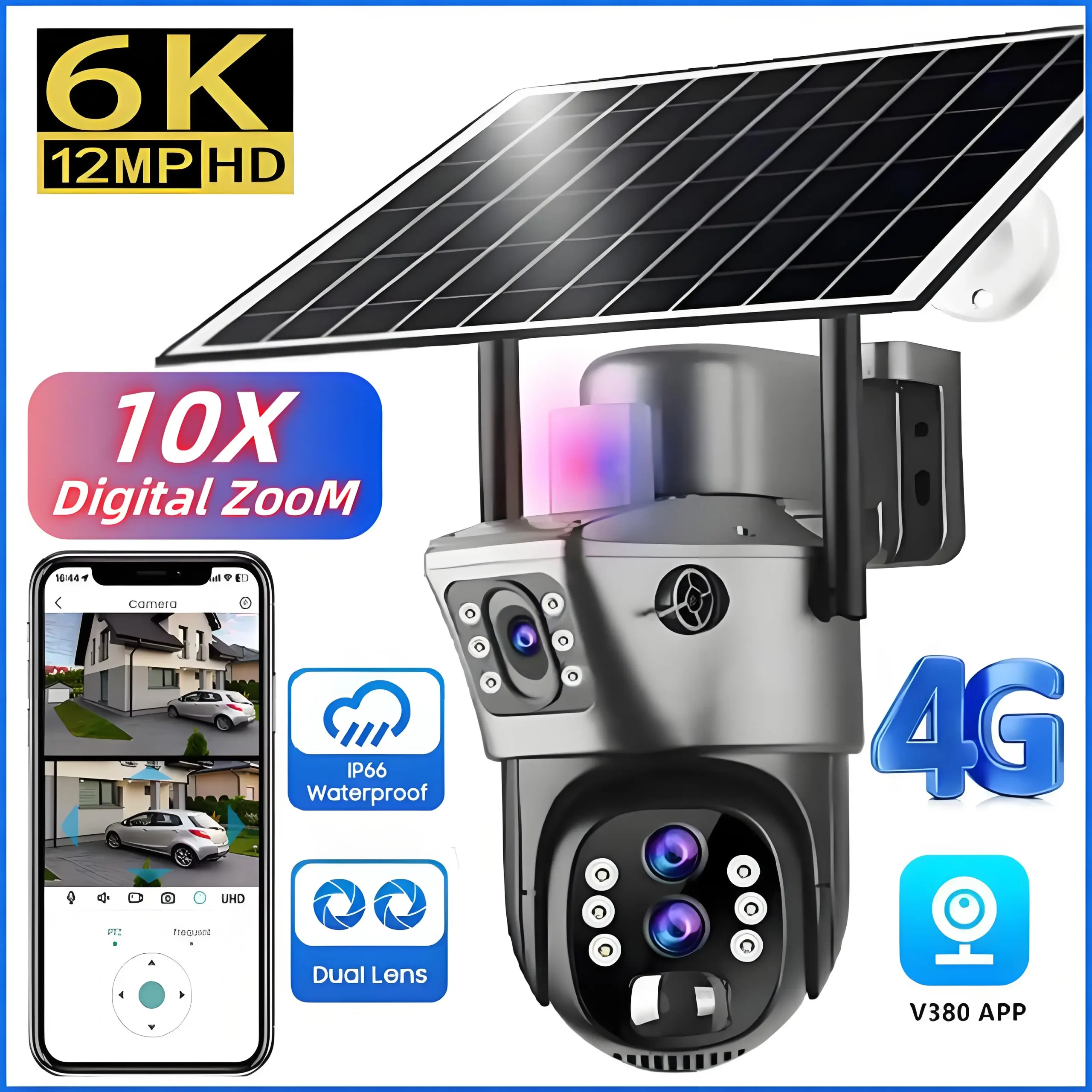 10x Zoom 4G SIM Solar Camera Outdoor 6K 12MP Three Lens HD Night Vision IP Surveillance Camera Security Protection PTZ CCTV Cam 1 10x Zoom 4G SIM Solar Camera Outdoor 6K 12MP Three Lens HD Night Vision IP Surveillance Camera Security Protection PTZ CCTV Cam